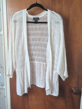 Lane Bryant Cream Open-Knit Cardigan Sweater